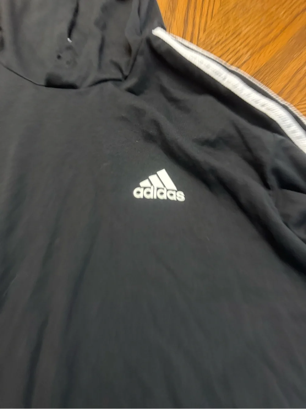 adidas Black Hooded Performance Jacket with White Stripes